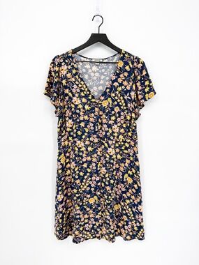 Goodthreads Boho Floral Button Down Mini Dress Blue Large